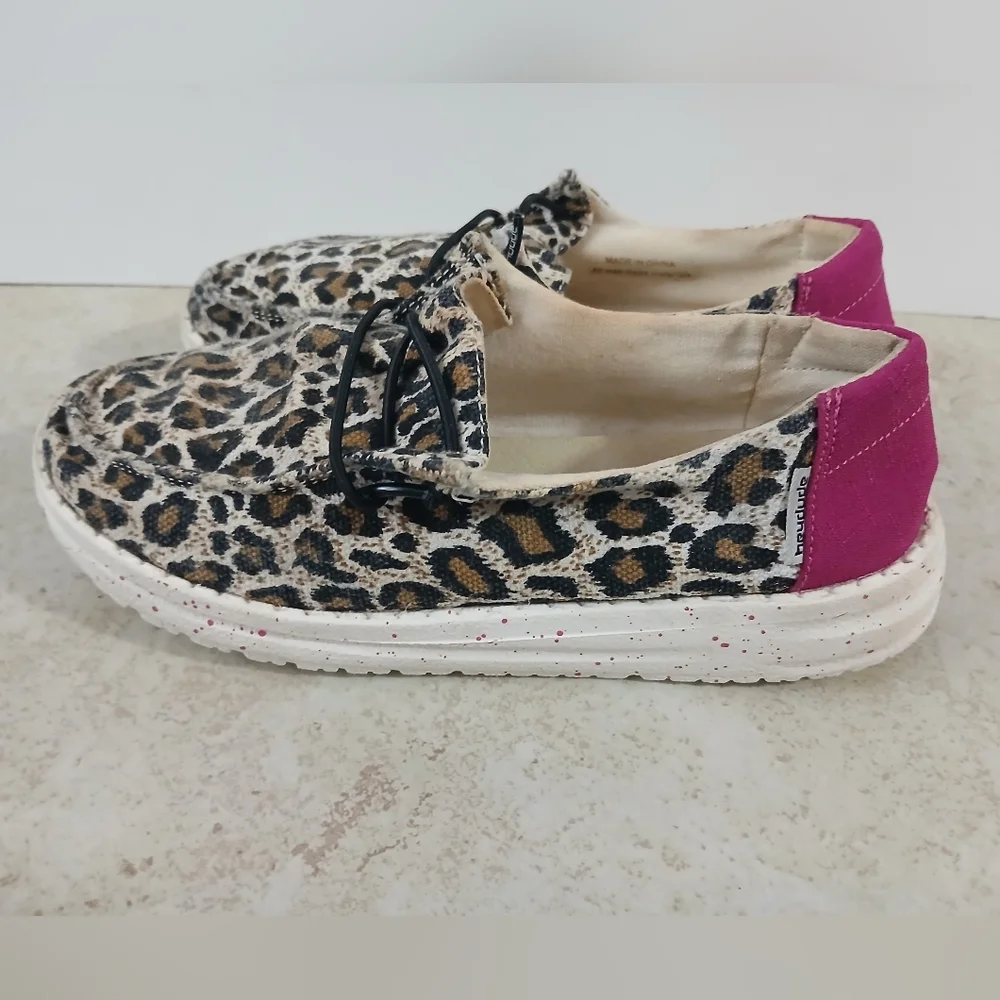 Hey Dude Brown and Pink Moccasins with Leopard‎ Print